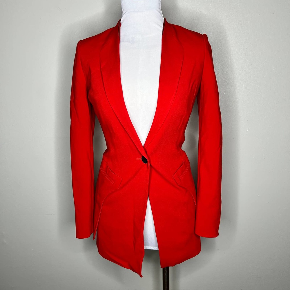 VOV Voice of Voices Blazer SMALL Single Button Long V-Neck Lined Fitted Jacket